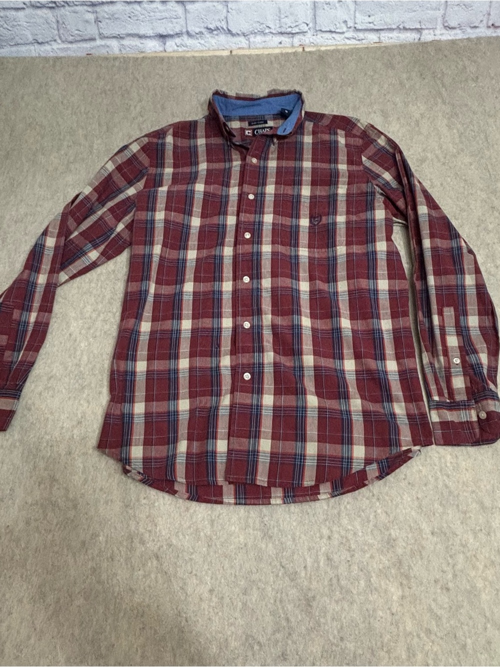 Chaps Men's Burgundy Plaid Button-Down Shirt size medium